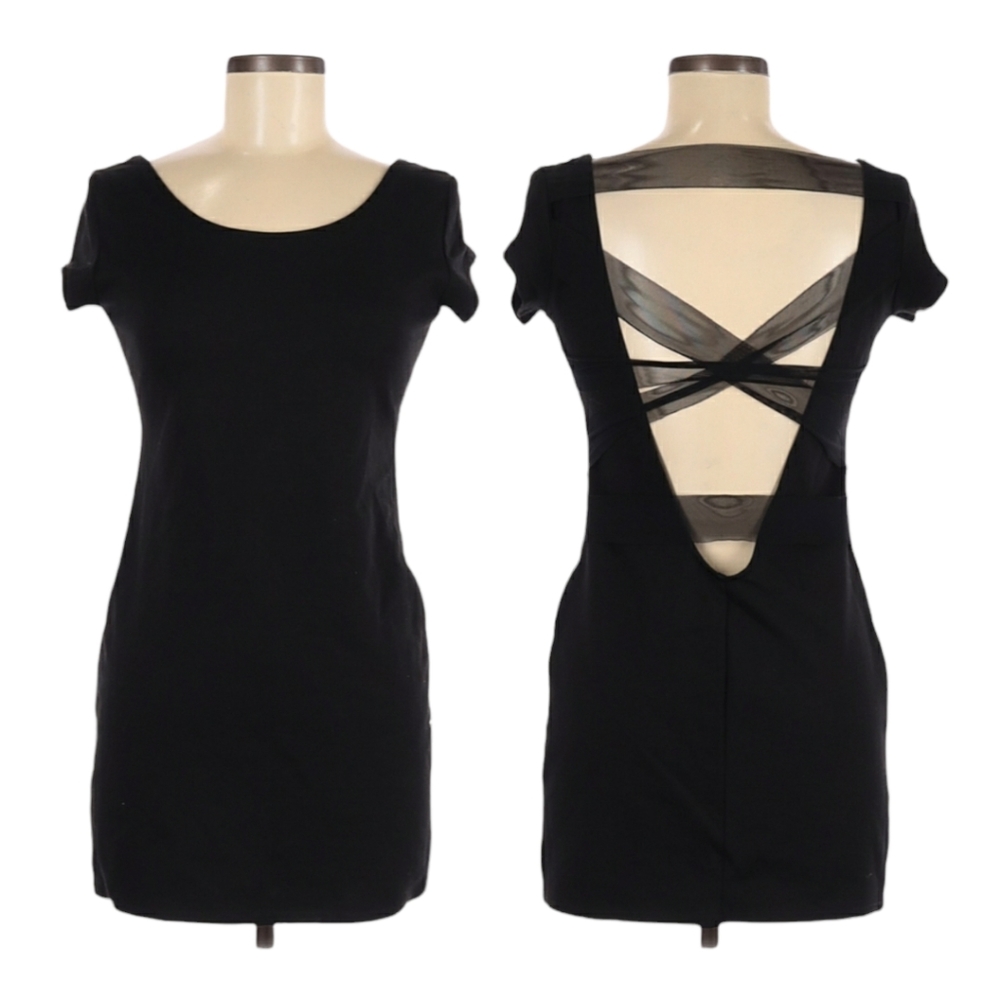 Backstage‎ Mini Bodycon Dress Size M Short Sleeve Scoop Neck Criss Cross Back